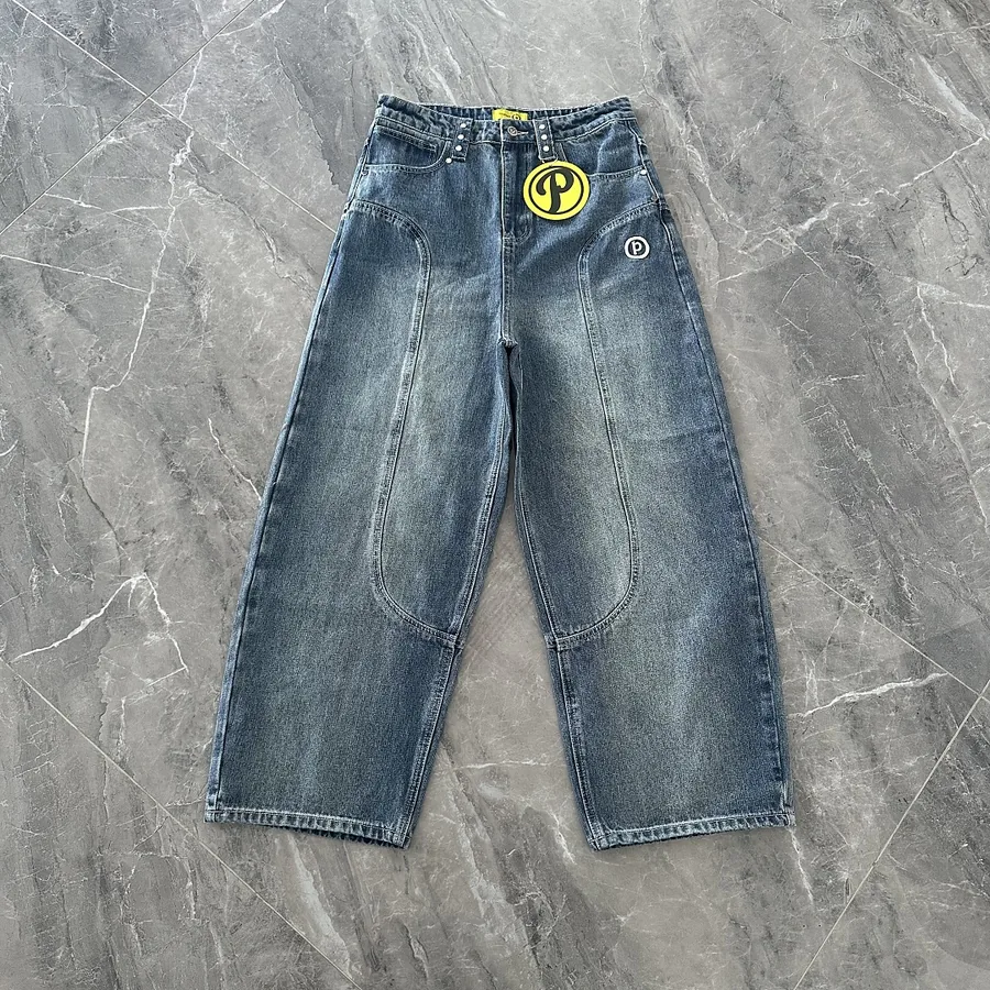 P Logo Curved Panel Baggy Jeans