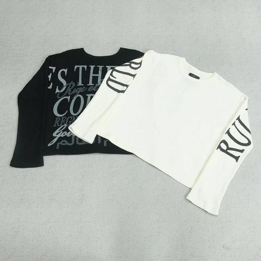 Text Graphic Waffle Knit Longsleeve