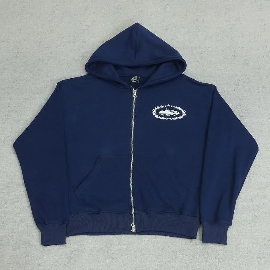 Crest Logo Zip Hoodie Navy