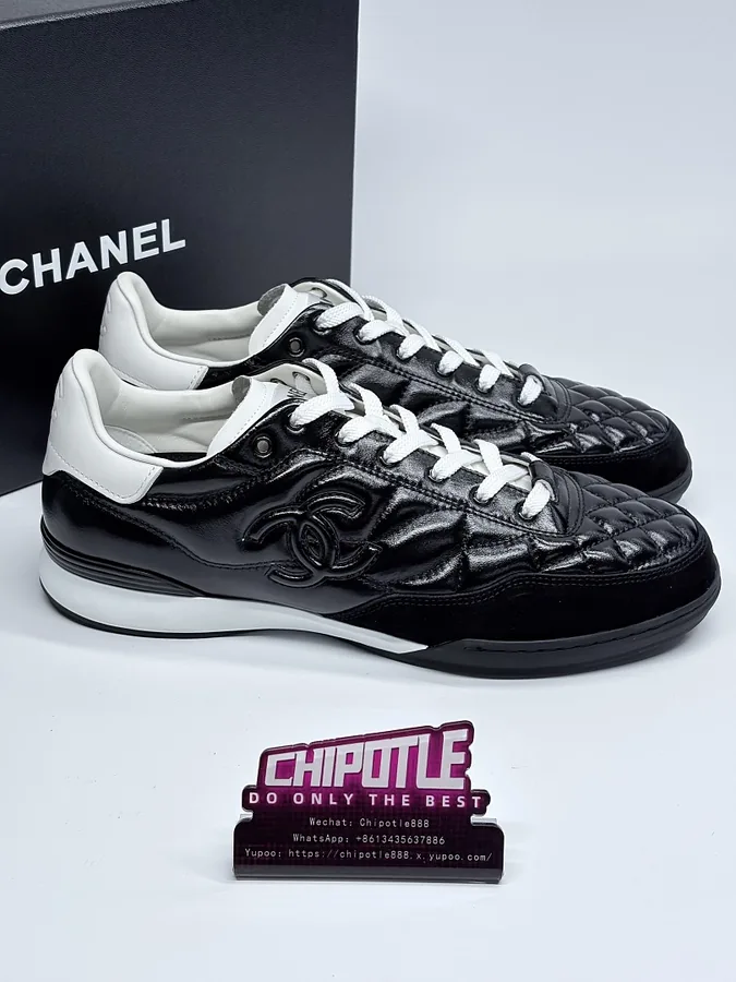 Chanel CC Patent Sneakers Black White