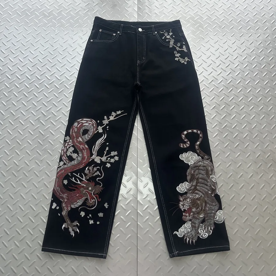 Derschutze Dragon Tiger Embroidered Jeans