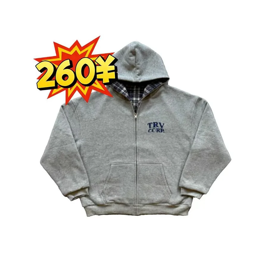 Tr*ndtvi*ion Reversible Flannel Zip-Hoodie Grey Blue