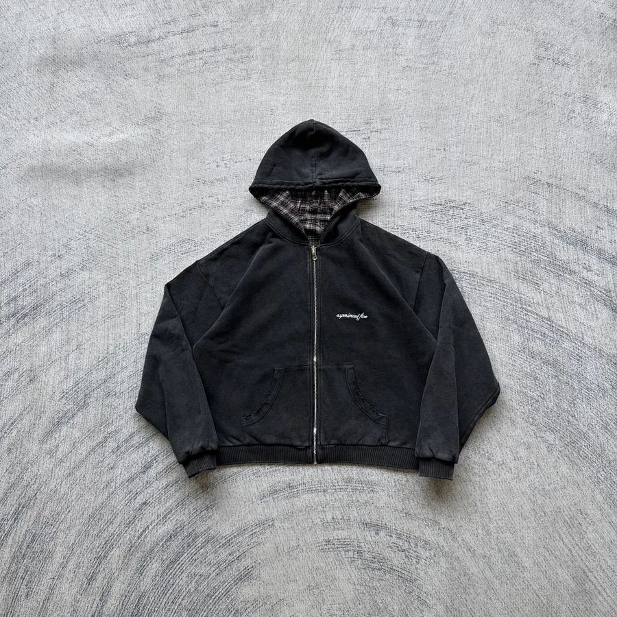 Ex*eriment 5 reversible plaid zip hoodie