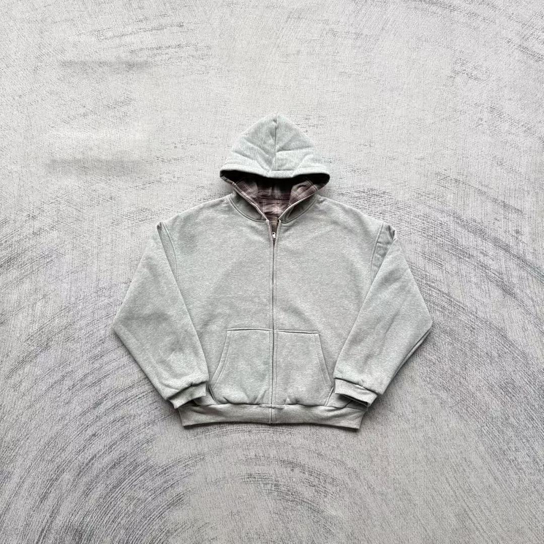 V*K Reversible Plaid Zip-Hoodie V2（Dark Grey/ Mocha）