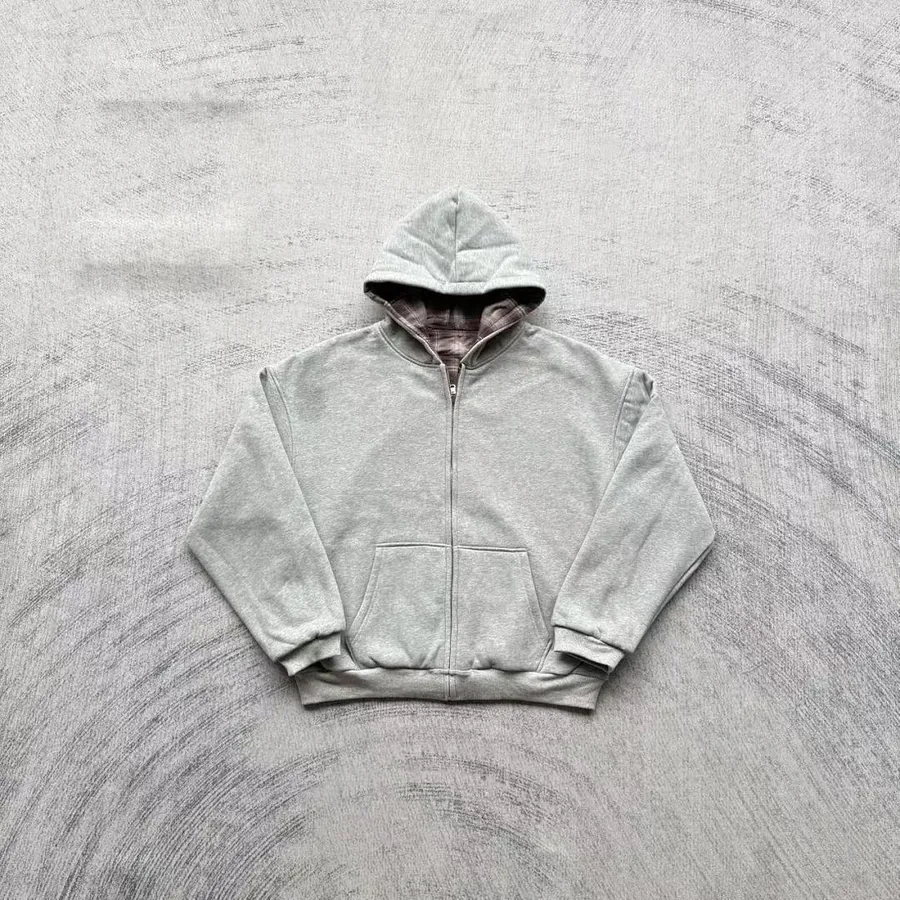 V*K Reversible Plaid Zip-Hoodie V2（Dark Grey/ Mocha）