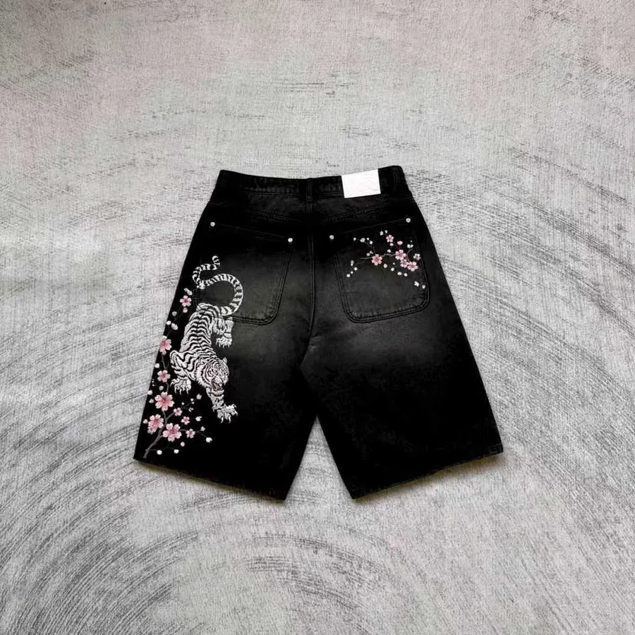 Tiger Embroidery Jorts