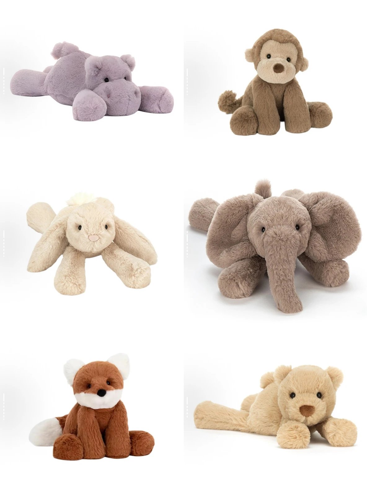 Jellycat Mini Smudge Elephant Fox Monkey Hippo Bunny and Bear Plush