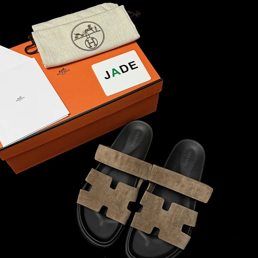 Hermes Oran Suede Sandals Taupe