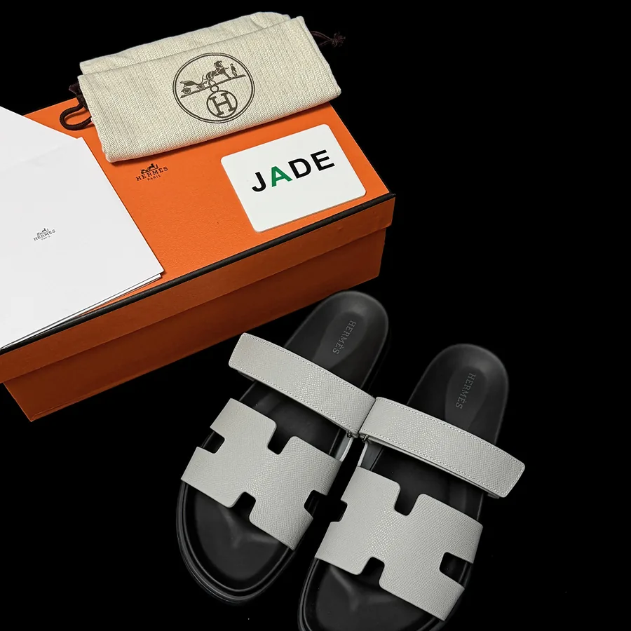 Hermes Oran Leather Sandals Grey