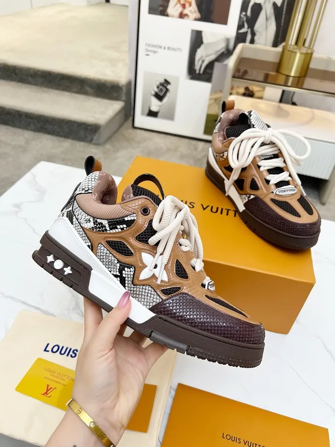 LV Trainer Sneakers Snakeskin Brown