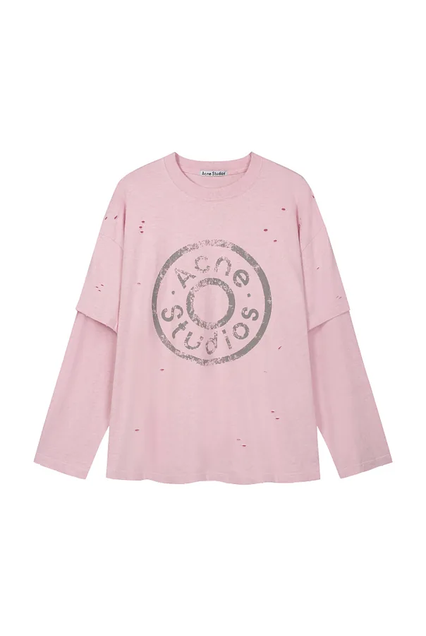 Acne Studios Style Layered Distressed Long Sleeve Tee in Orchid
