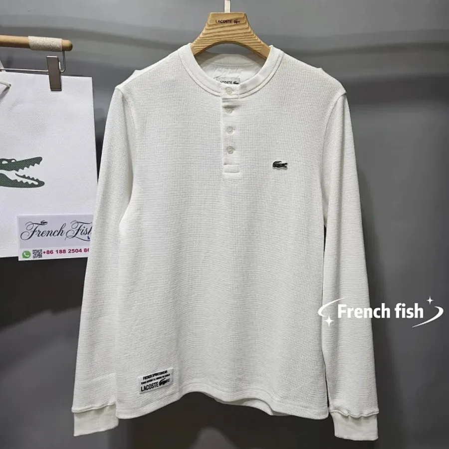Lacoste Waffle Henley Long Sleeve White