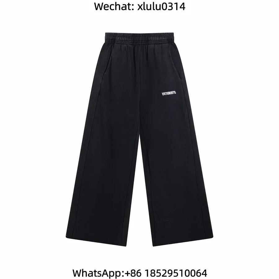 Vetements Small Logo Embroidered Washed Wide Leg Trousers