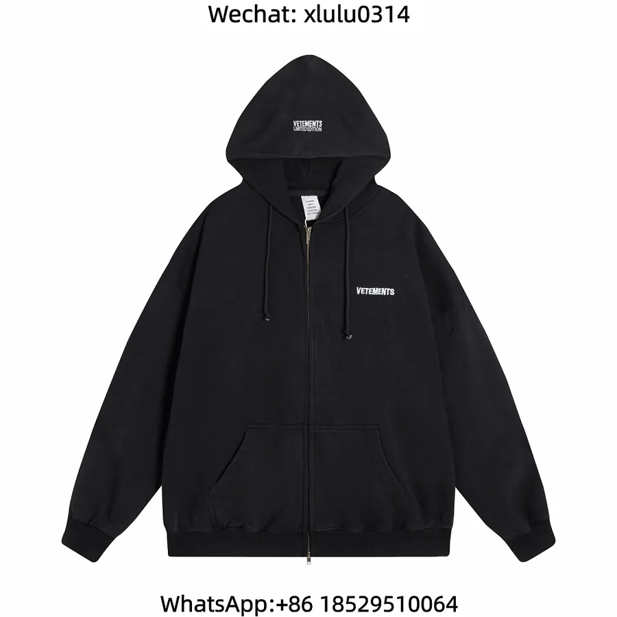 Vetements White Small Logo Embroidered Zip Hoodie
