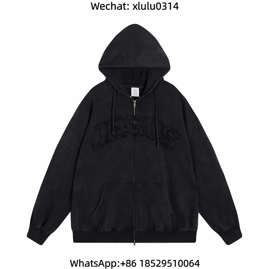 Vetements Applique Embroidered Distressed Hoodie