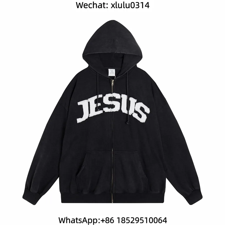 Vetements White Applique Embroidered Distressed Hoodie