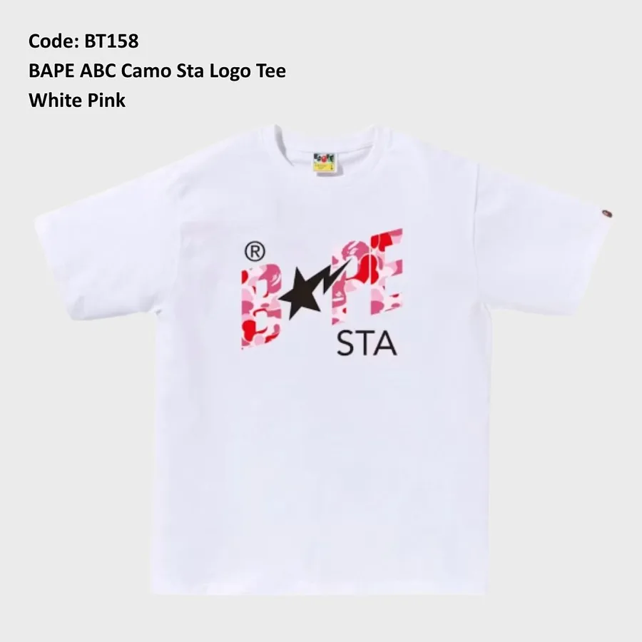 BAPE ABC Camo Sta Logo Tee in White and Pink