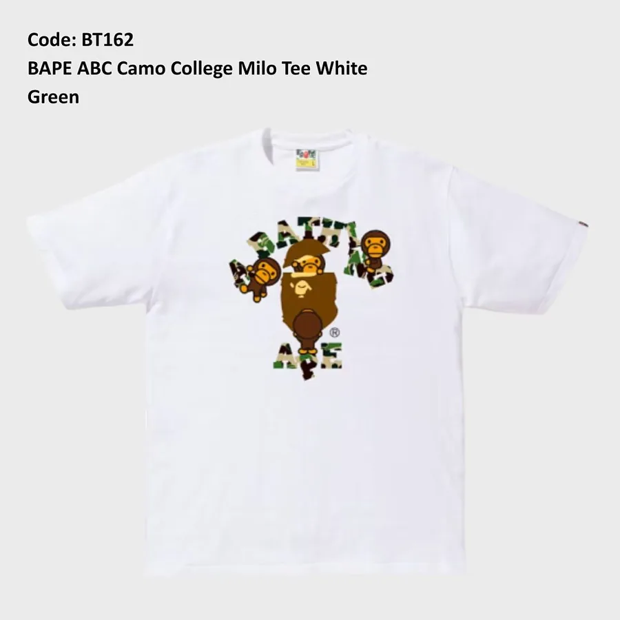 BAPE ABC Camo College Milo Tee in White and Green
