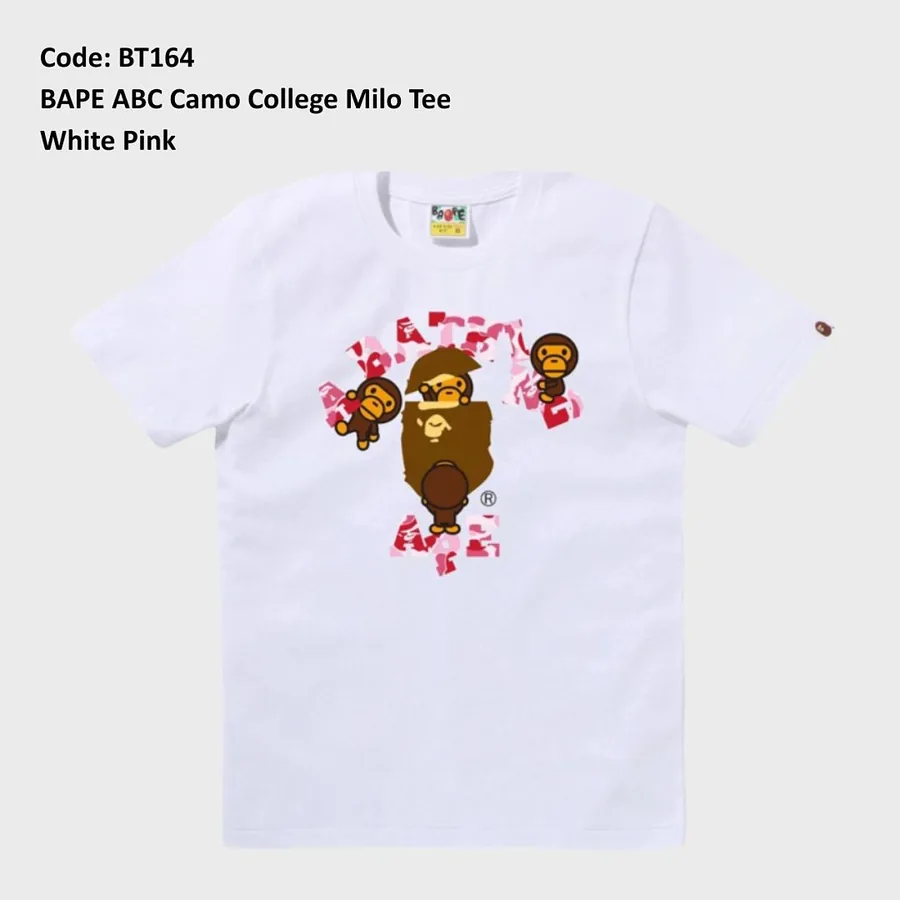 BAPE ABC Camo College Milo Tee in White and Pink