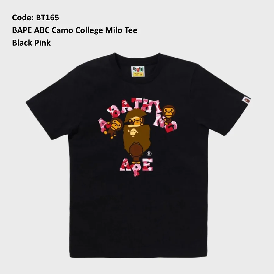 BAPE ABC Camo College Milo Tee in Black and Pink