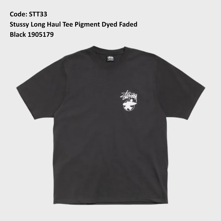 Stussy Long Haul Pigment Dyed Tee in Faded Black
