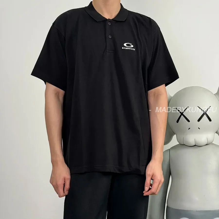 P329 Item ID 9071 BLCG Cotton Beaded Embroidered Polo Short Sleeve Shirt Oversize Style Unisex