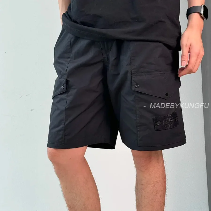 P289 Item ID 9074 SI black logo 50 double stranded combed cotton workwear shorts