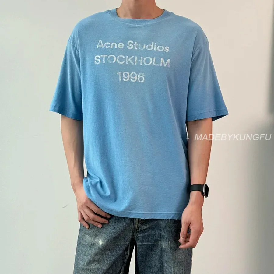 P229 Item ID 9075 Acne Lazy Style 1996 Series Classic Logo Printed Short Slimming T-shirt Unisex