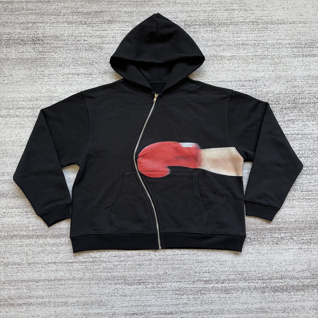 Boxing Print-Wave Zipper Hoodie