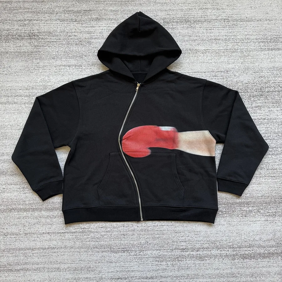 Boxing Print-Wave Zipper Hoodie