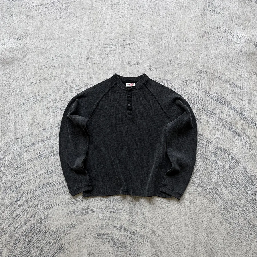 Fyredwrld Layered Waffle Henley Black
