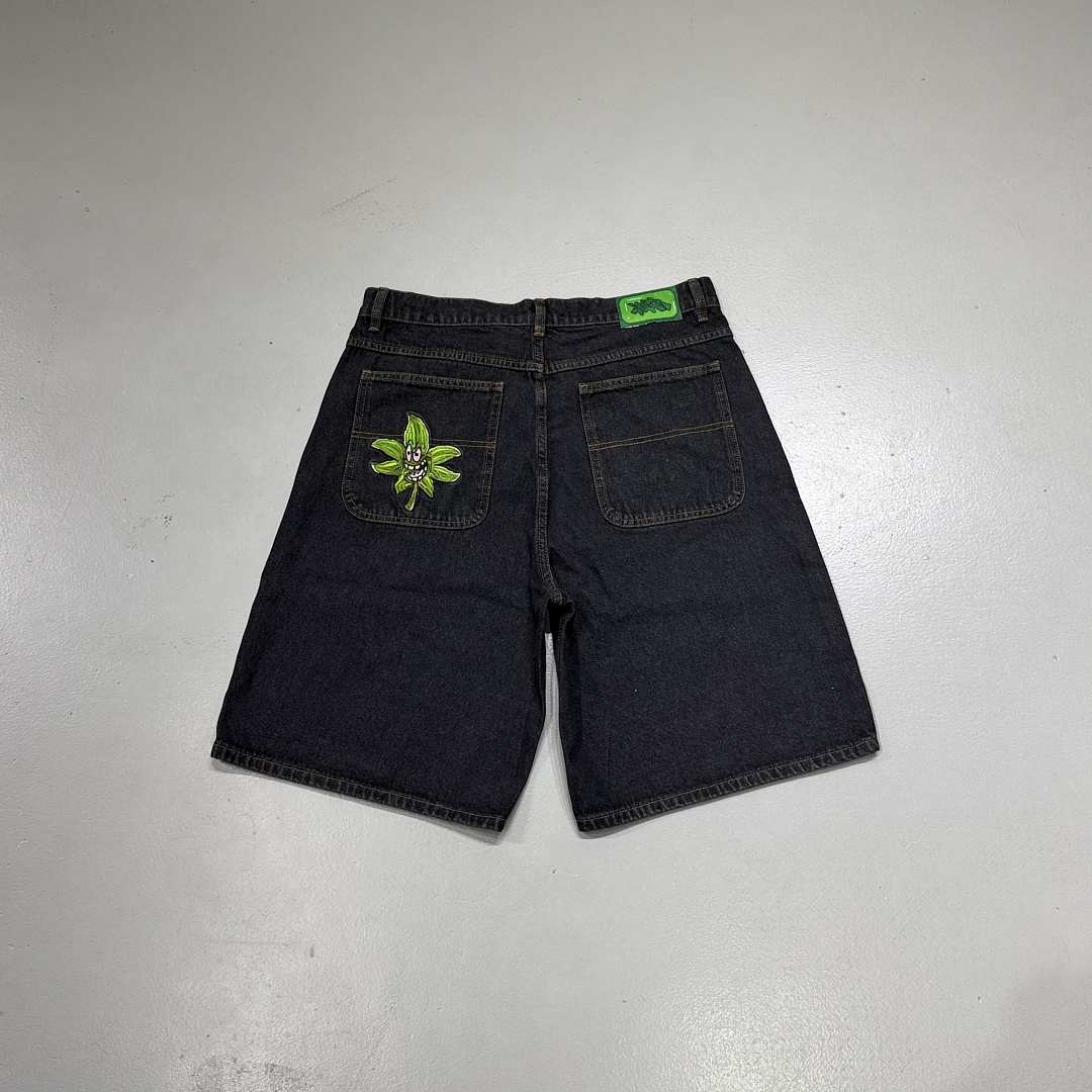 poser Leaf Embroidered Denim Shorts