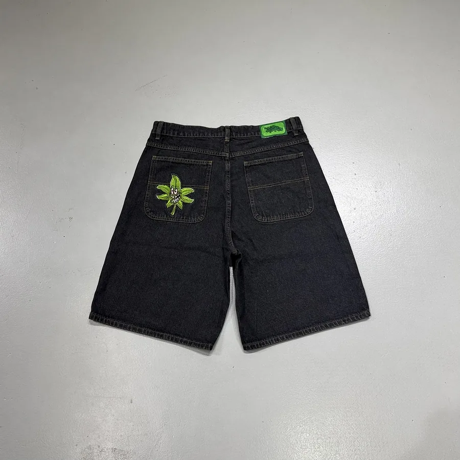 poser Leaf Embroidered Denim Shorts