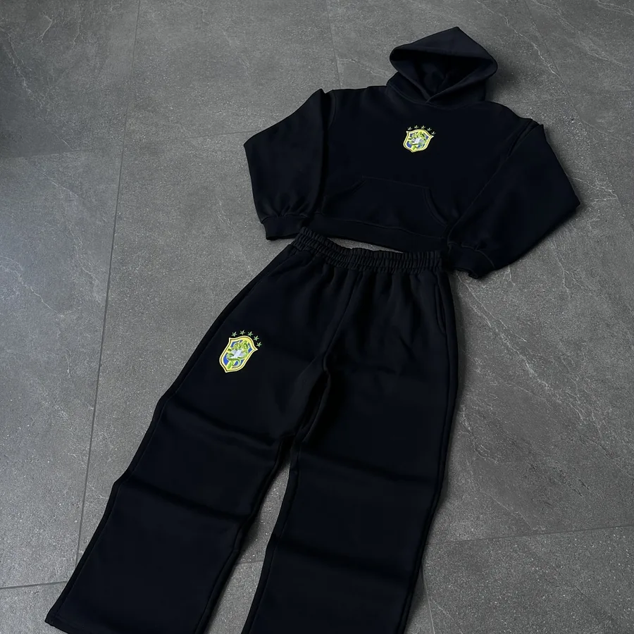 Brazil Crest Cropped Tracksuit Black
