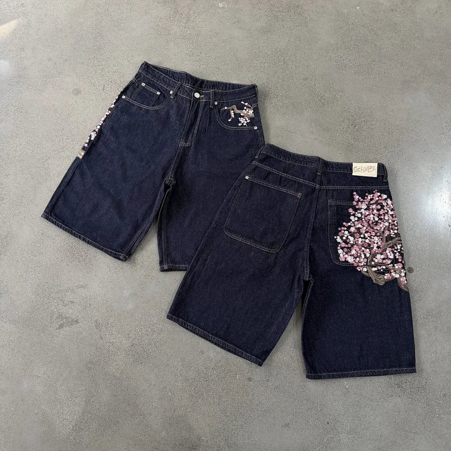 Floral Embroidered Denim Shorts