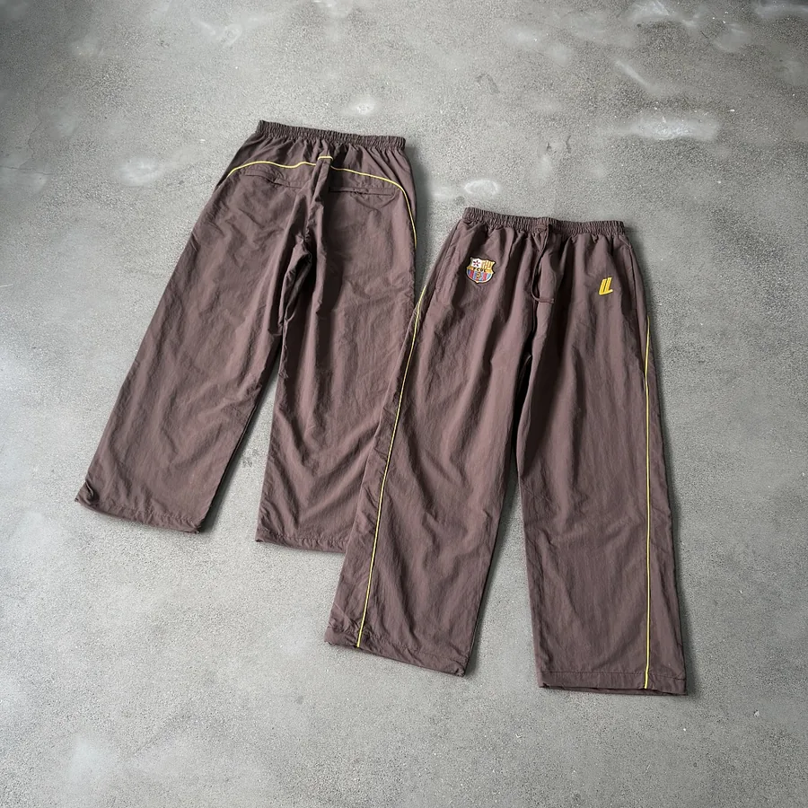 Wide Leg Nylon Trousers in Brown