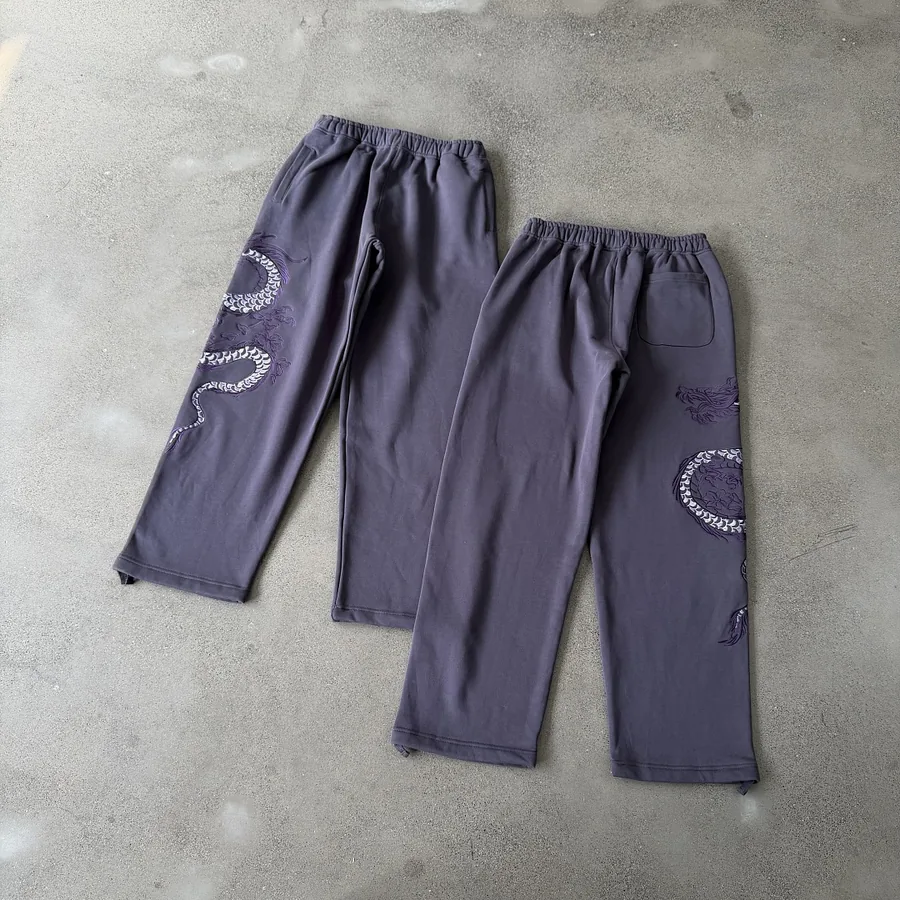 Snake Embroidered Sweatpants in Purple Grey