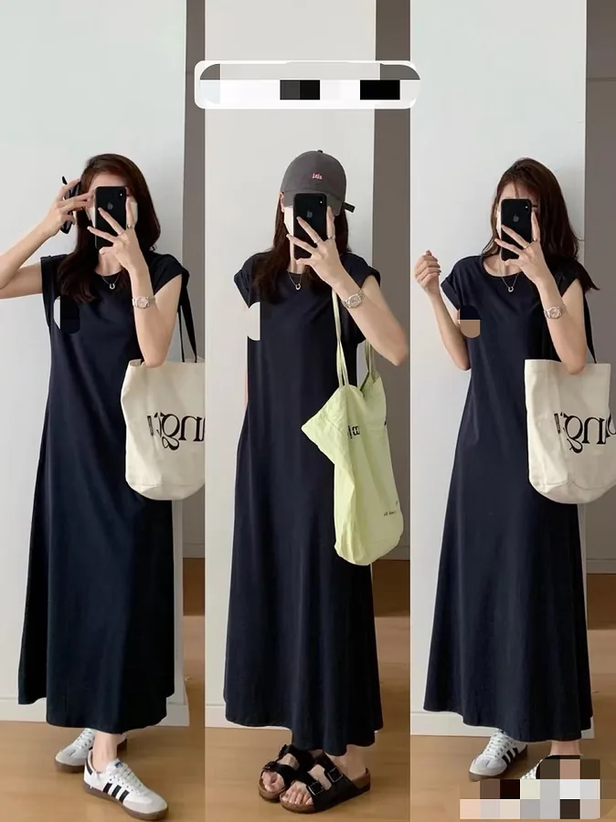 Womens Crewneck Long Dress
