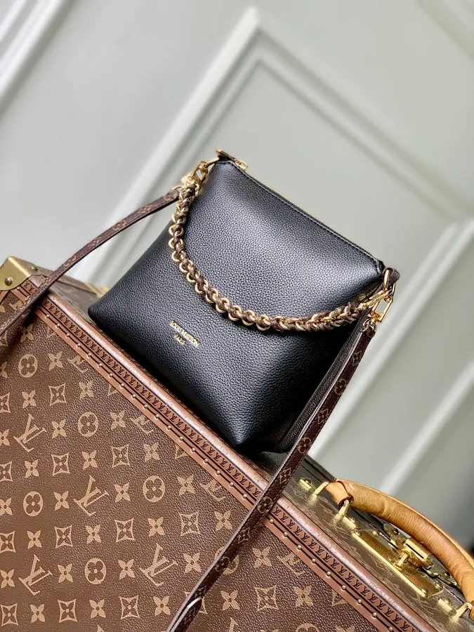 LV Chain Hobo Bag Black Leather