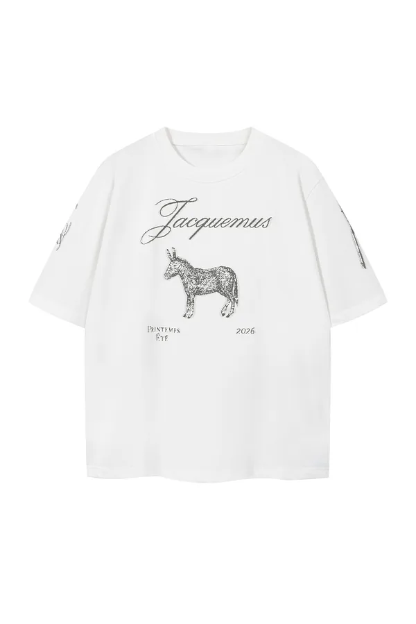 Jacquemus Style Vintage Donkey Logo Tee in White