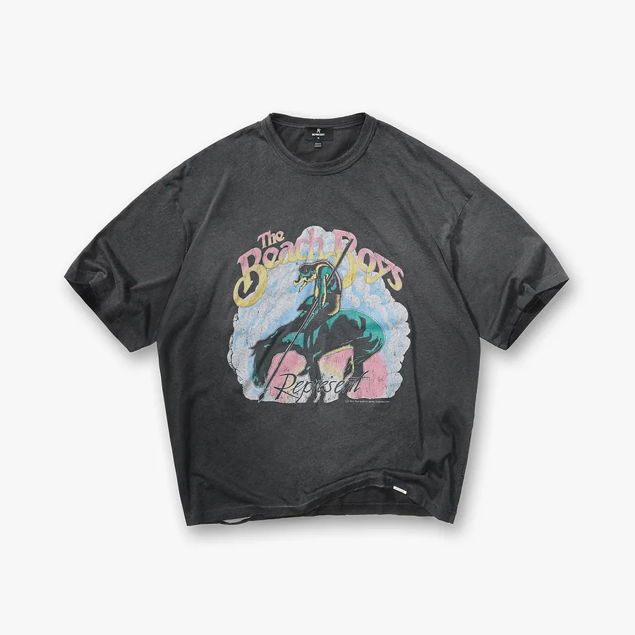 Represent Beach Boys Western Mustang Tee in Washed Charcoal