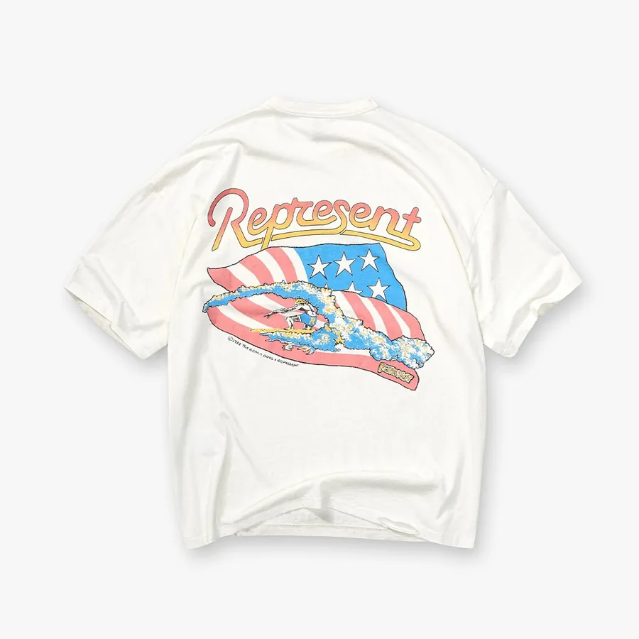 Represent Nothing Faster Surf Pocket Tee in Off White
