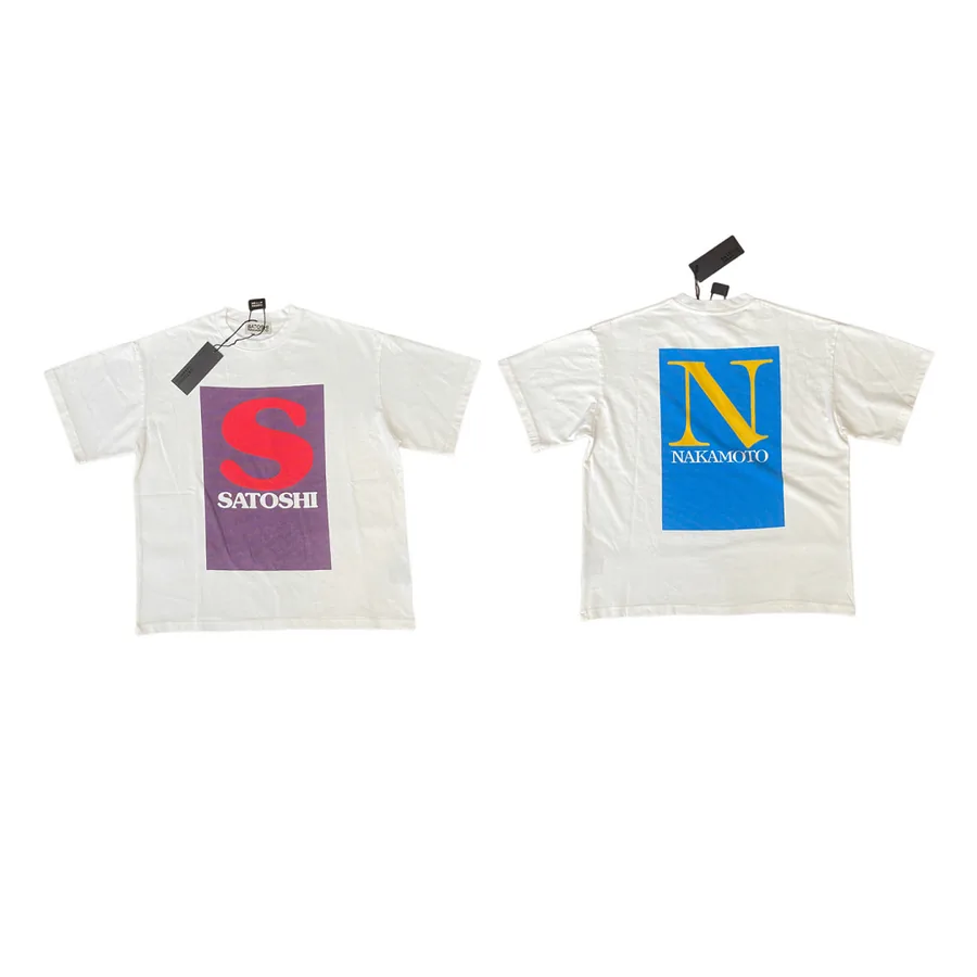 Satoshi Nakamoto SN Block Print Tee in Off White