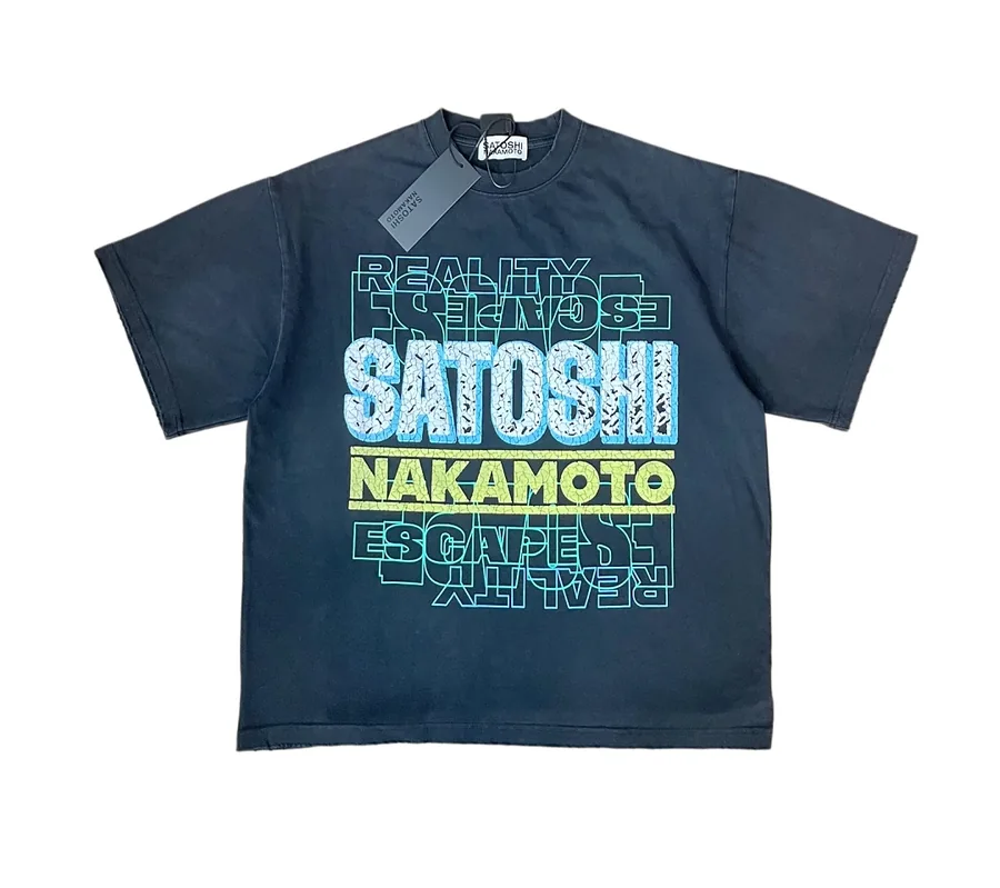 Satoshi Nakamoto Stack Letter Logo Tee in Washed Black