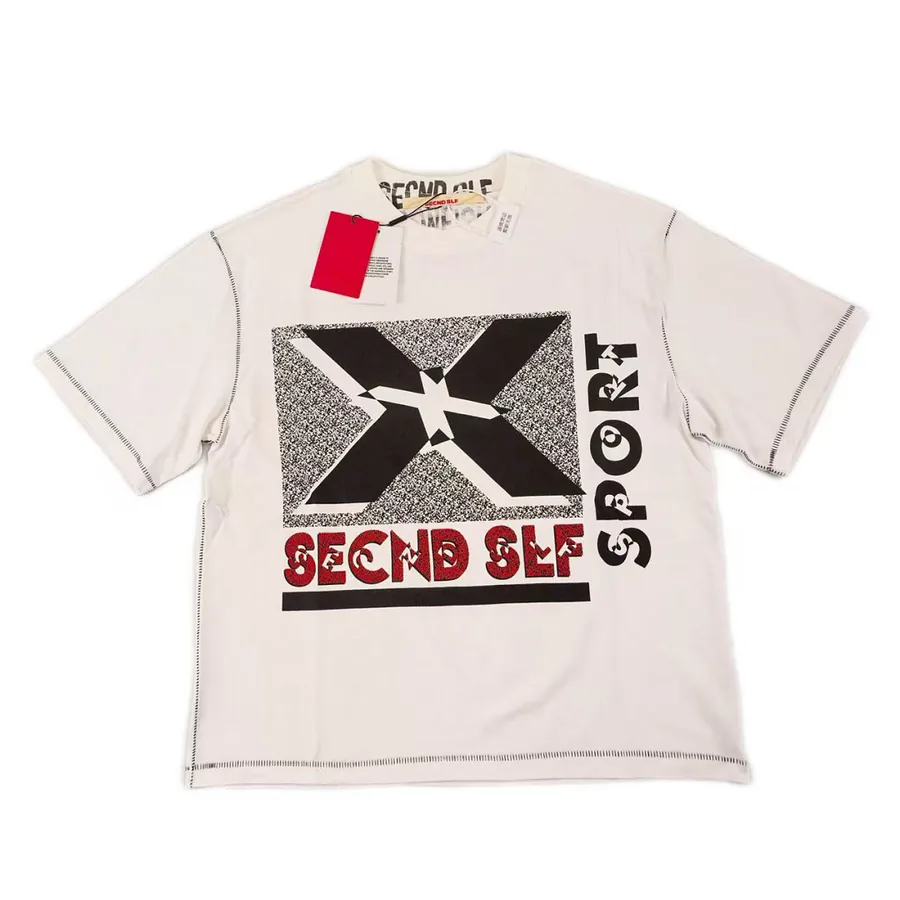 Second Self Big X Gravel Print Tee in Off White