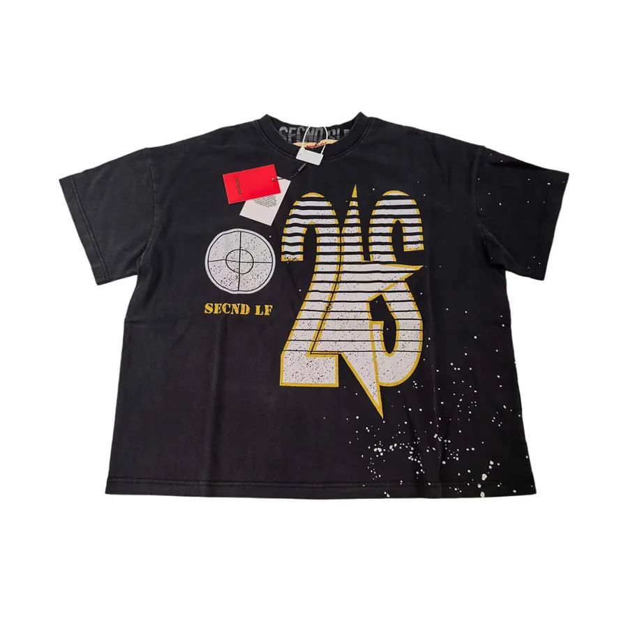 Second Self Striped Star Target Distressed Tee in Washed Black