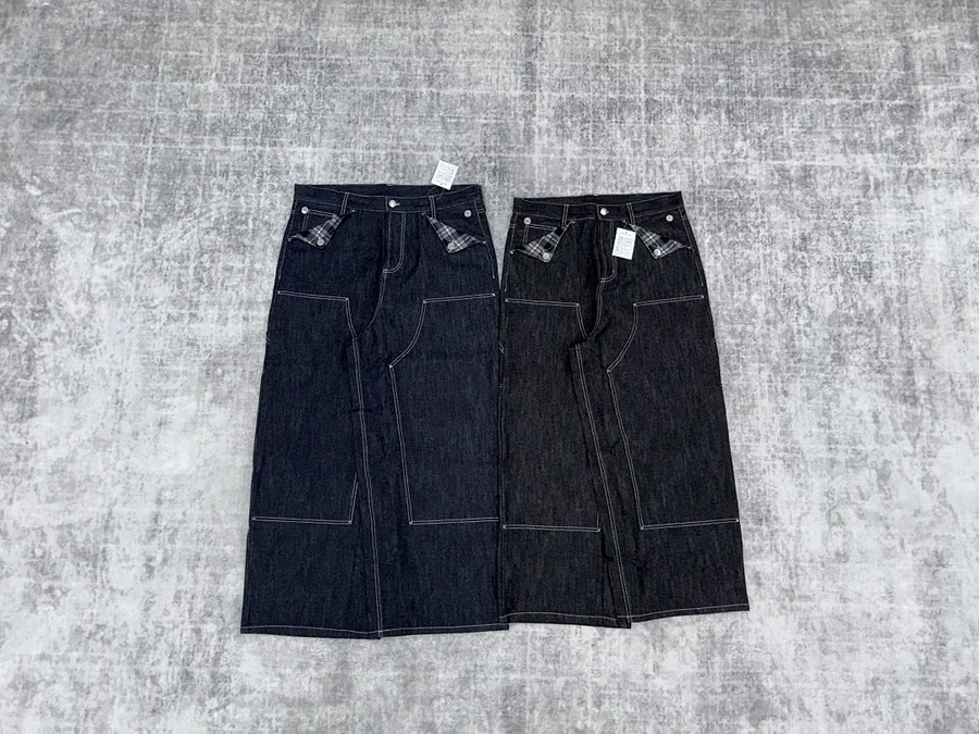 Flap Pocket Check Panel Jeans