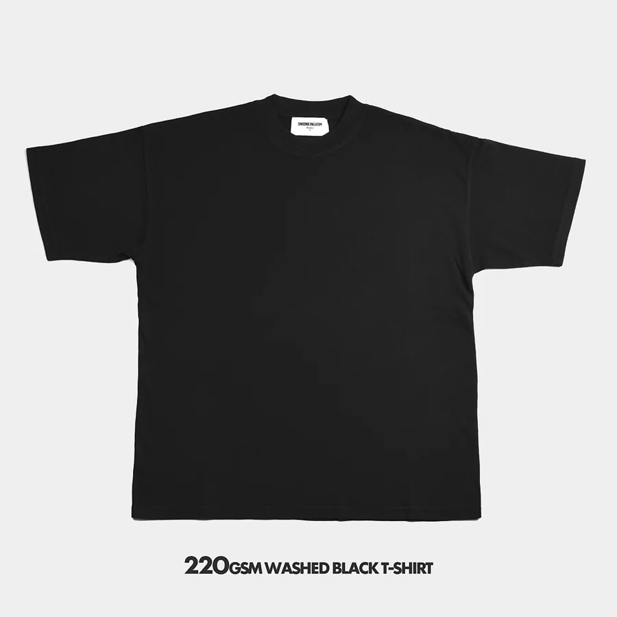 220gsm Union Kingdom washed black 100% cotton loose fit blank t-shirt