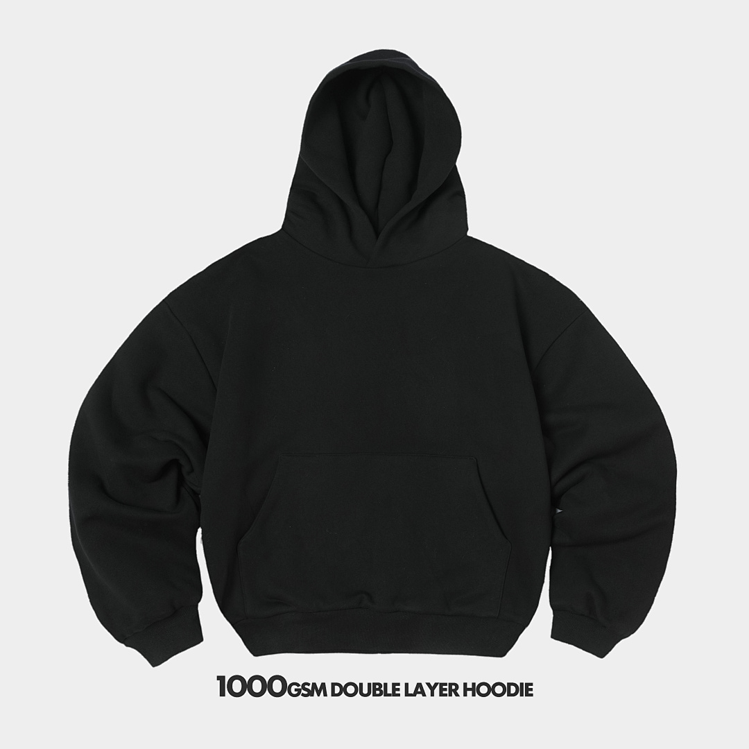 1000gsm Union Kingdom Double-layer 100% Cotton Fleece Reversible Cropped Fit Hoodie