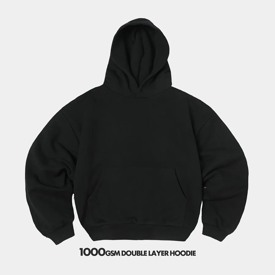 1000gsm Union Kingdom Double-layer 100% Cotton Fleece Reversible Cropped Fit Hoodie